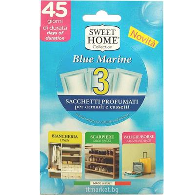 SWEET HOME SACCHETTI PROFUMATI ARMADI CASSETTI BLUE MARINE 3PZ