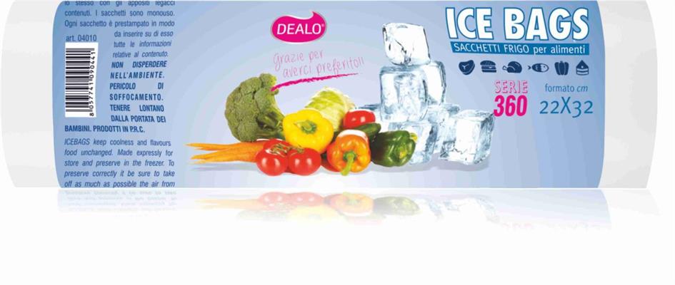 DEALO ICE BAGS SACCH.FRIGO 360PZ 22*32CM HDPE SPESS.8 MICRON
