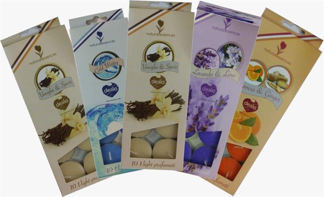 DEALO NATURAL ESSENCES 10 T-LIGHTS CANDELE PROF. D3,6CM 10GR.2OR