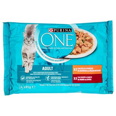 PURINA ONE GATTO 4X85GR.ADULTO POL/MANZO