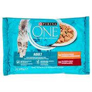 PURINA ONE GATTO 4X85GR.ADULTO POL/MANZO