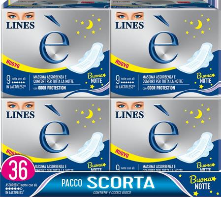 LINES E' ASSORBENTI QUADRIPACCO NOTTE X36
