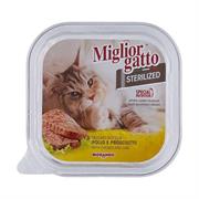 MIGLIORGATTO STERILIZED PATE' POLLO E PROSCIUTTO VASCHETTA 100GR