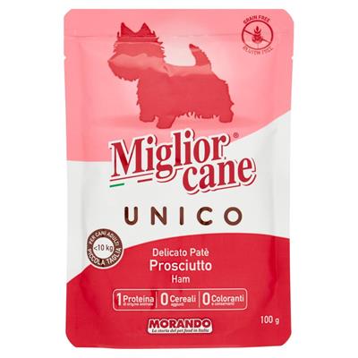 MIGLIORCANE UNICO DELICATO PATE' PROSCIUTTO BUSTA 100GR
